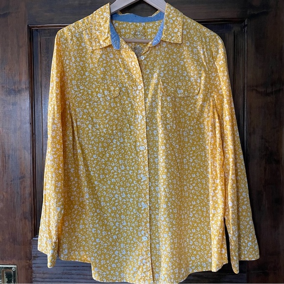 St John’s Bay Yellow Floral Button Up Collared Shirt Roll Tab Sleeve Siz… - Picture 1 of 8